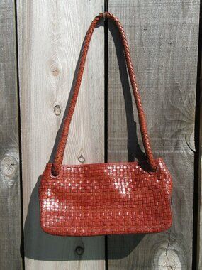 Vintage Fossil Brown Leather Woven Shoulder Bag Purse